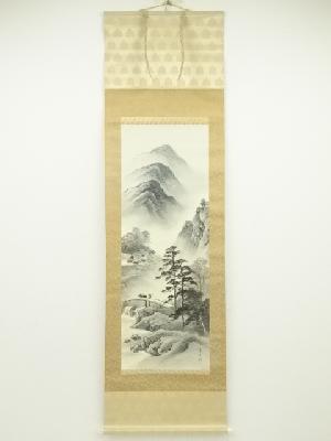 華渓筆　水墨山水　肉筆絹本掛軸（保護箱）